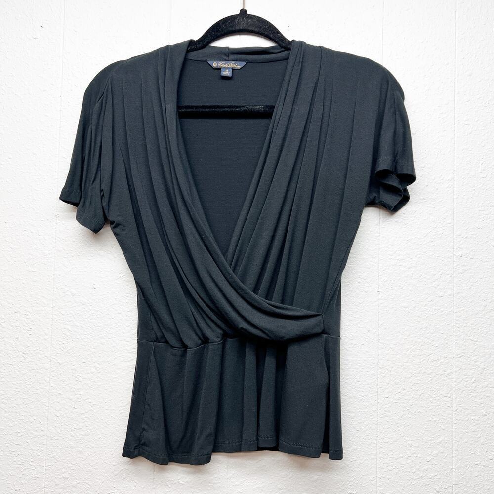 Brooks Brothers Cross Over Top Womens Medium Ruffle Hem Stretch Office Career